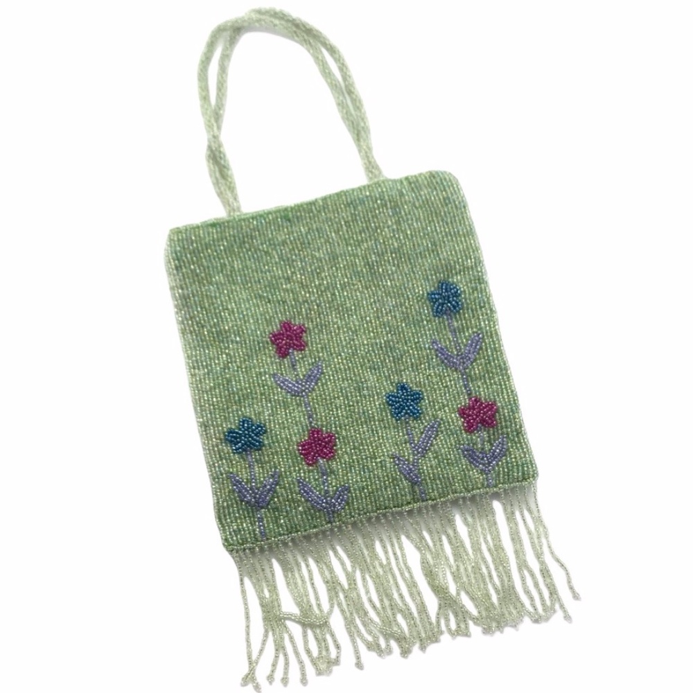 Green Beaded Handbag with Flowers NWOT